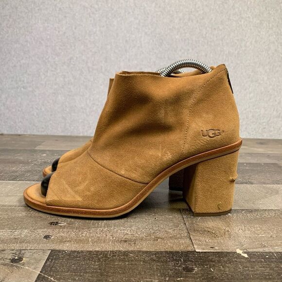 UGG womens 10 Ginger suede peep toe Ankle boot strap heel - Picture 4 of 10